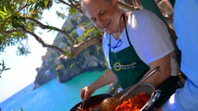 Serving homemade Italian food on the Amalfi coast with a gorgeous view. 